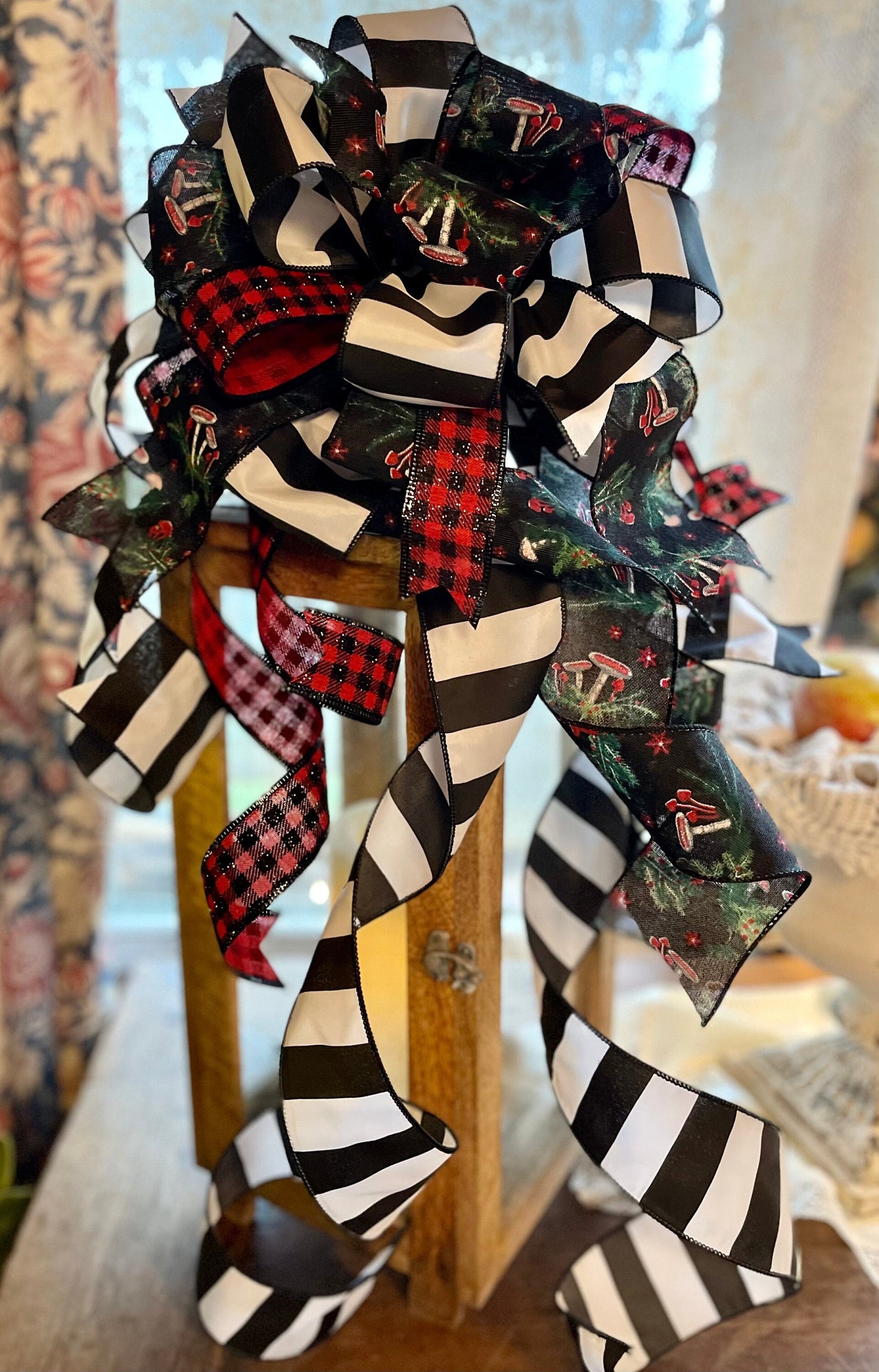 The Amanita Cranberry Red Black & White Christmas Tree Bow