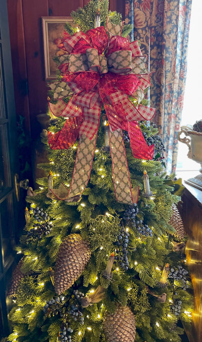 The Shannon Red & Green Christmas Tree Topper Bow