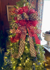 The Shannon Red & Green Christmas Tree Topper Bow