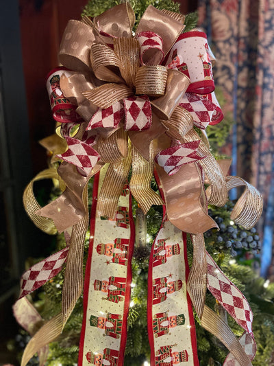 The Neve brick red & gold Christmas Tree Topper Bow