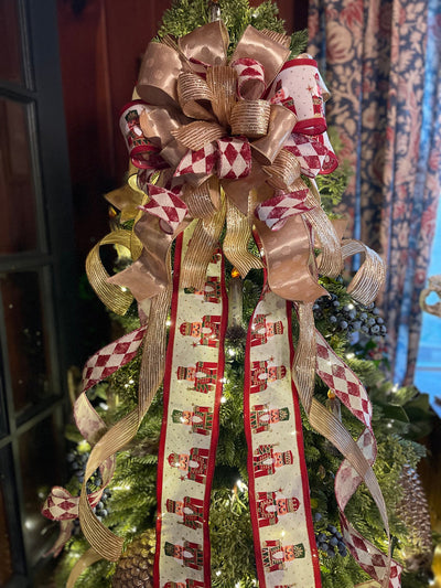 The Neve brick red & gold Christmas Tree Topper Bow