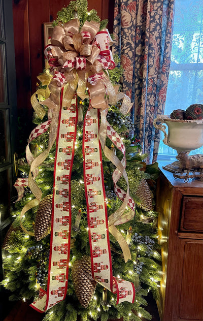 The Neve brick red & gold Christmas Tree Topper Bow