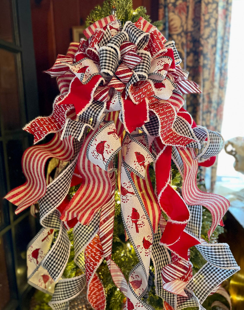 The Mabel Red Black & White Cardinal Christmas Tree Topper Bow