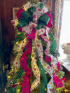 The Barbie Fuchsia Pink & Lime Green Whimsical Christmas Tree Topper Bow