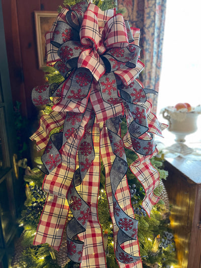 The Lydia Red Plaid Christmas Tree Topper Bow