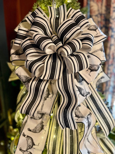 The Chauncey Black & White Christmas Tree Topper Bow