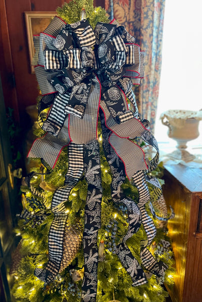 The Agnes Black & White Check Christmas Tree Topper Bow