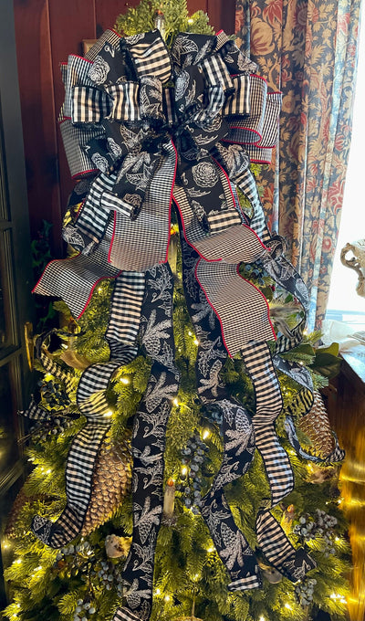 The Agnes Black & White Check Christmas Tree Topper Bow