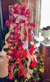 The Ruby Red Silver & White XL Christmas Tree Topper Bow