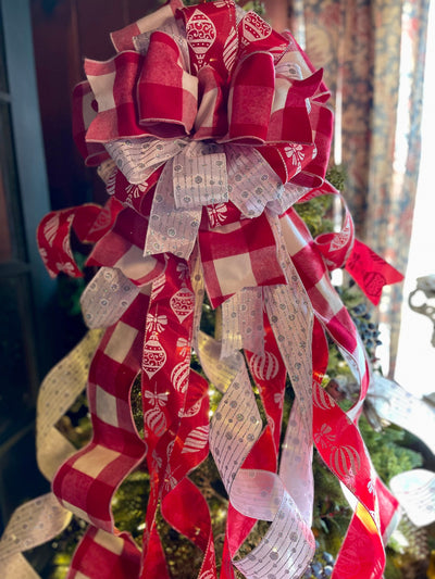 The Ruby Red Silver & White XL Christmas Tree Topper Bow