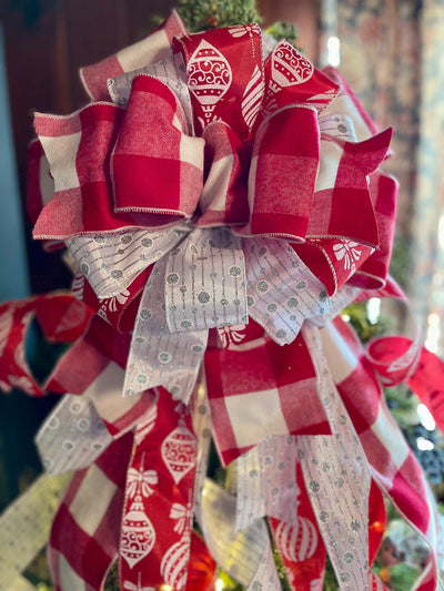 The Ruby Red Silver & White XL Christmas Tree Topper Bow