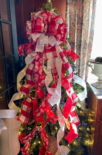 The Ruby Red Silver & White XL Christmas Tree Topper Bow