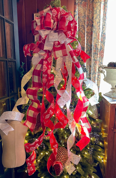 The Ruby Red Silver & White XL Christmas Tree Topper Bow