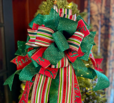 The Tiffany Red Green & White Christmas Tree Topper Bow