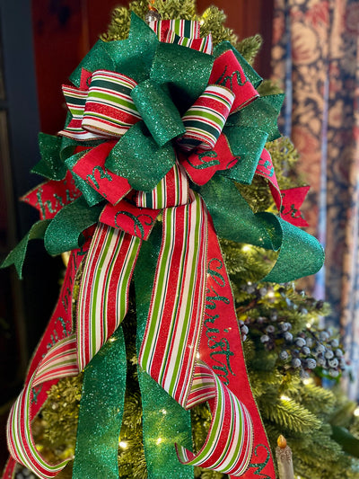 The Tiffany Red Green & White Christmas Tree Topper Bow