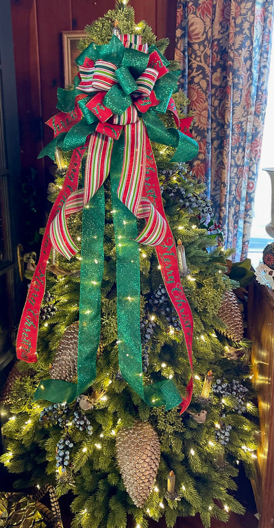 The Tiffany Red Green & White Christmas Tree Topper Bow