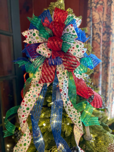 The Caitlin Red Green & Blue Christmas Tree Topper Bow