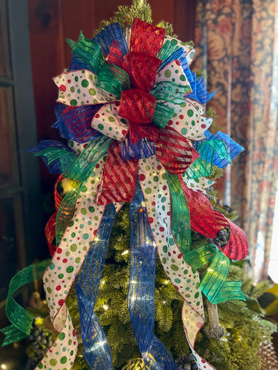 The Caitlin Red Green & Blue Christmas Tree Topper Bow