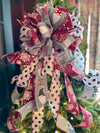 The Julia Cranberry Grey & White Christmas tree topper Bow