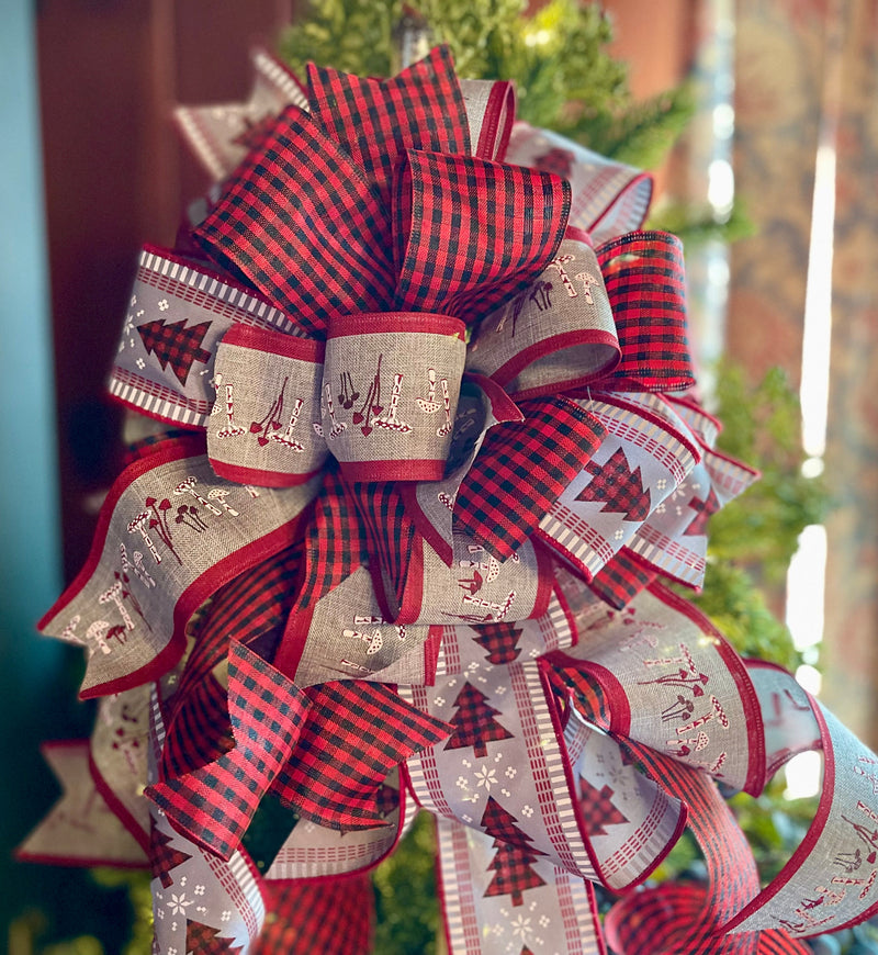 The Barbara Red Black & Gray Christmas Tree Topper Bow