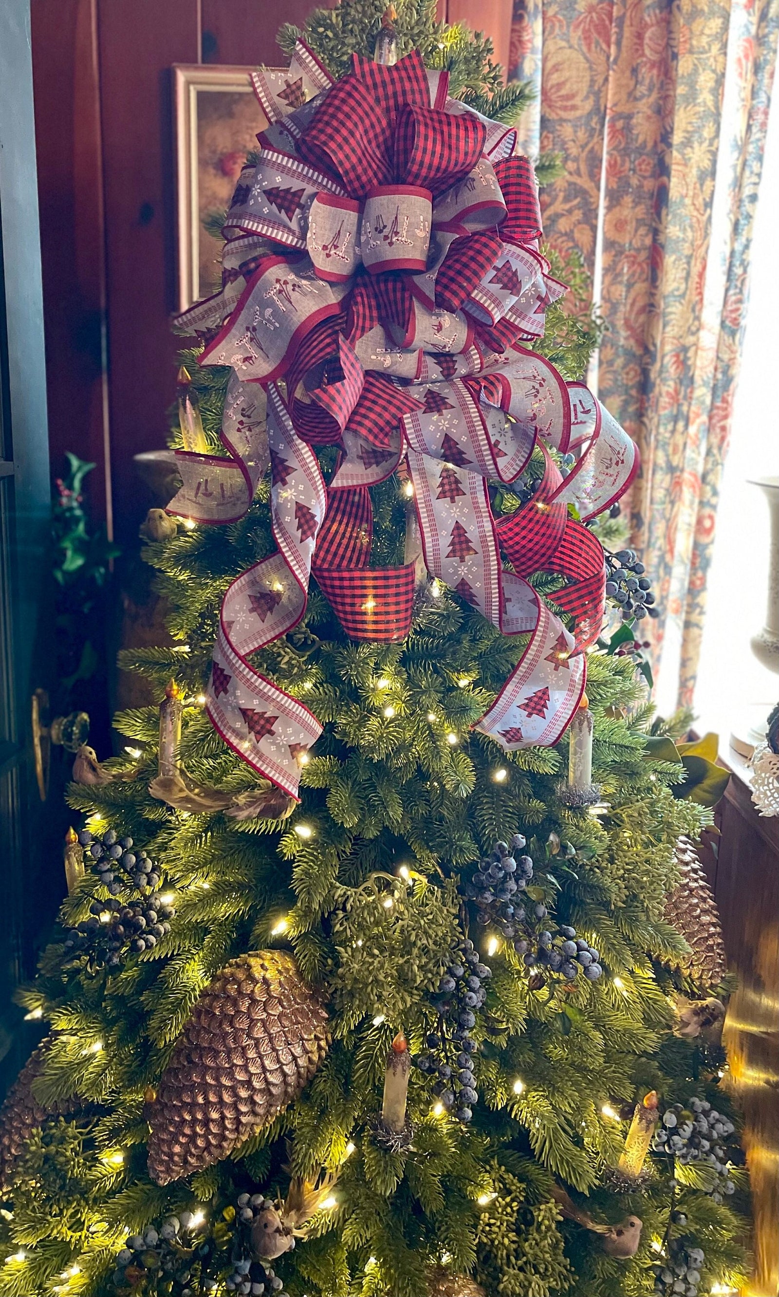 The Barbara Red Black & Gray Christmas Tree Topper Bow
