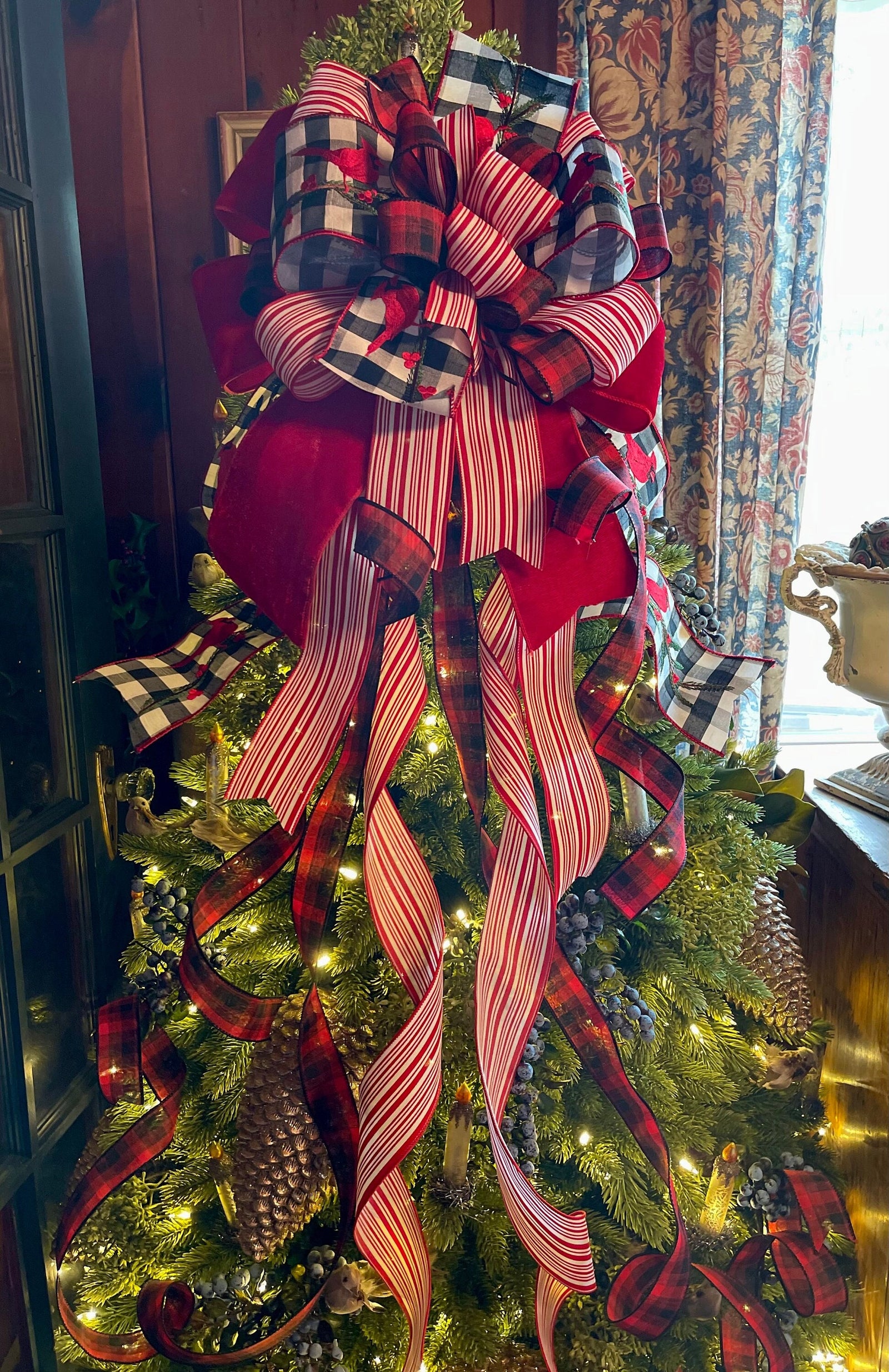 The Renee Cardinal Christmas Tree Topper Bow