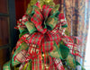 The Edith Red Green & Gold Poinsettia XXL Christmas Tree Topper Bow, Christmas tree trimming bow, XL long streamer bow, christmas decor