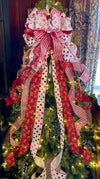 The Ginger Red & White Gingerbread Christmas Tree Topper Bow