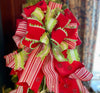 The Margaret Red Lime Green & White Christmas Tree Topper Bow