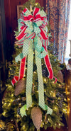 The Mindy Red Mint Green & White Christmas Tree Topper Bow