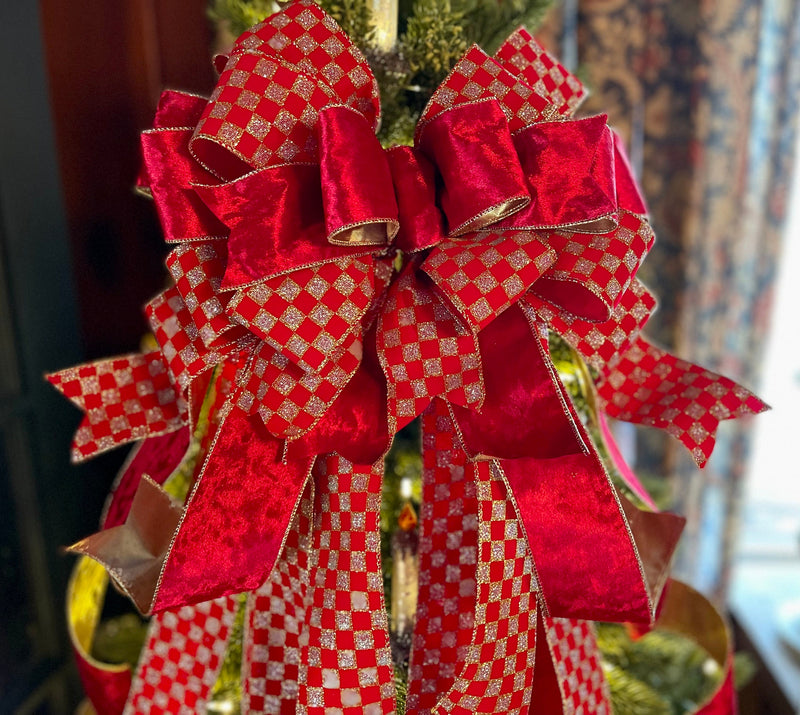 The Charlotte Red & Gold Plush Velvet XL Christmas Tree Topper Bow
