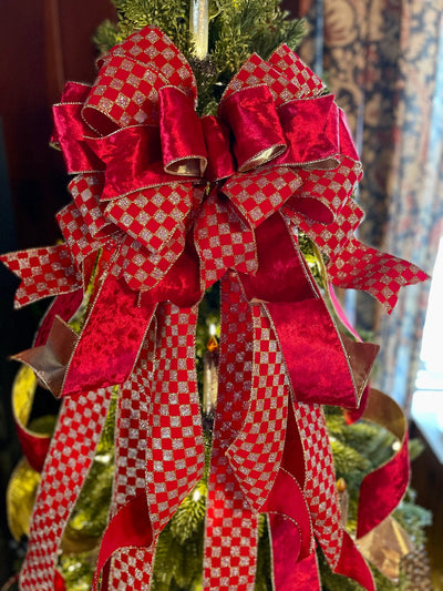 The Charlotte Red & Gold Velvet XL Christmas Tree Topper Bow