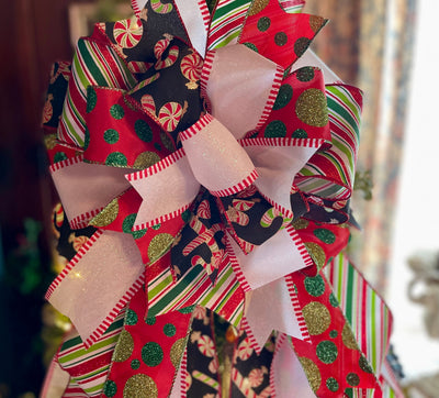 The Betsy Red Black Green & White Christmas Tree Topper Bow