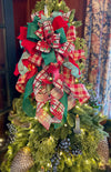 The Tabitha Red & Green Christmas Tree Topper Bow, Plaid Bow, Xmas bow, tree trimming bow, christmas wreath bow, swag bow