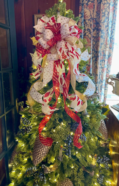 The Marietta Red White & Gold Christmas Tree Topper Bow