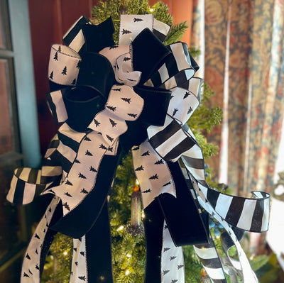 The Delia White & Black Christmas Tree Topper Bow