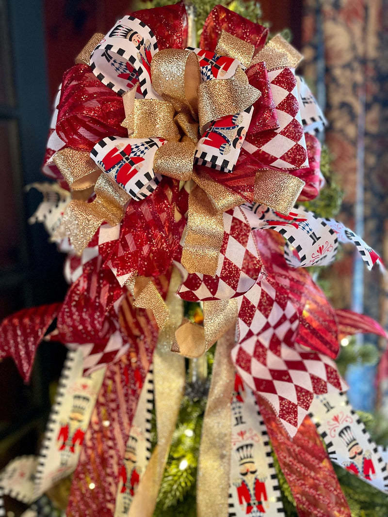 The Alice Red Black & Gold Christmas Tree Topper Bow