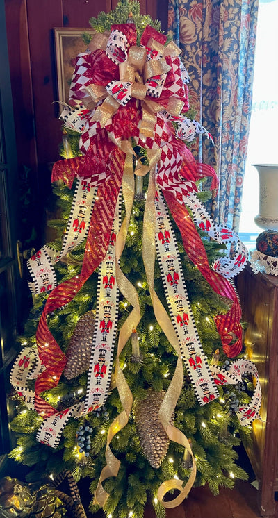 The Alice Red Black & Gold Christmas Tree Topper Bow