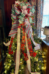 The Paula Red Mint Green & White Christmas Tree Topper Bow