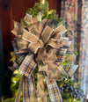 The Nora Beige & Navy Plaid Christmas Tree Topper Bow