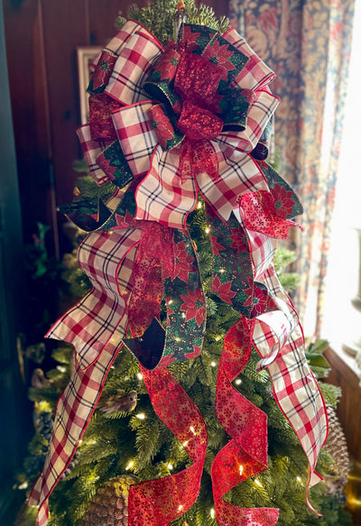 The Rebecca Red Black Green & White Christmas Tree Topper Bow