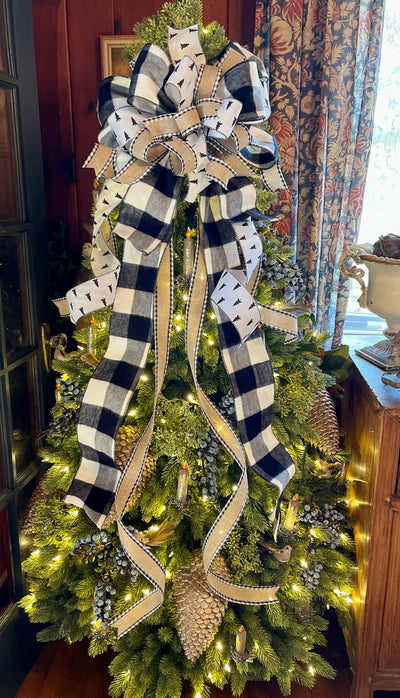 The Tonya White & Black Christmas Tree Topper Bow
