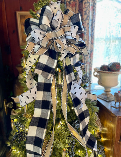 The Tonya White & Black Christmas Tree Topper Bow