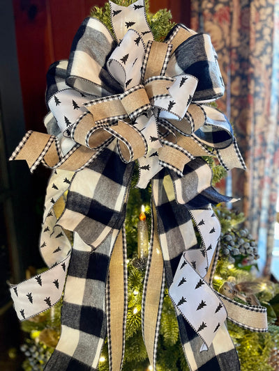 The Tonya White & Black Christmas Tree Topper Bow