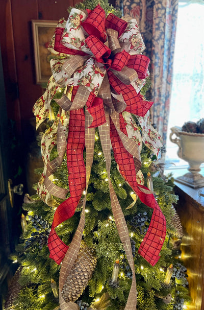 The Donna Red & Green Christmas Tree Topper Bow
