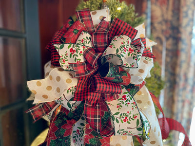 The Maggie Red Black Green & White Christmas Tree Topper Bow