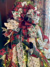 The Maggie Red Black Green & White Christmas Tree Topper Bow