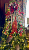 The Etta Red Green & White Christmas Tree Topper Bow