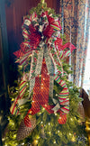 The Etta Red Green & White Christmas Tree Topper Bow