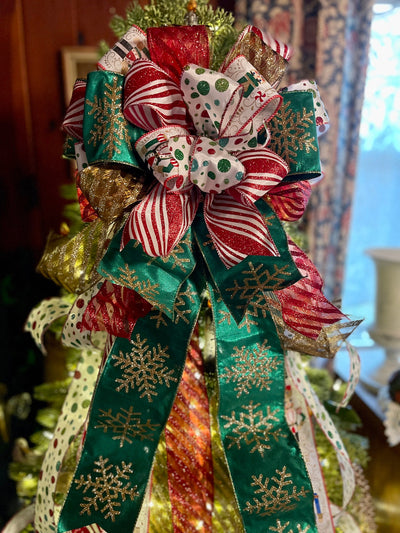 The Bethany Red Gold & Green Nutcracker XXL Christmas Tree Topper Bow